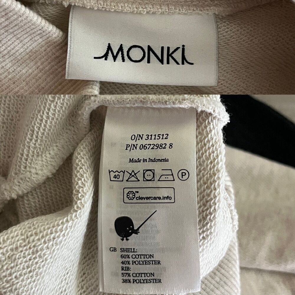 MONKI Women Size S Oatmeal Cotton Mock Neck Boxy Sweatshirt Minimalist Casual - Picture 7 of 13